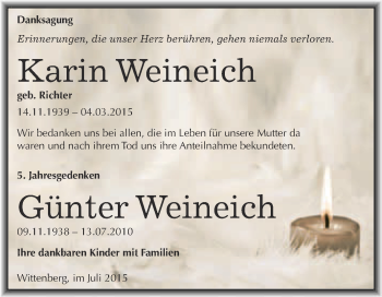 Traueranzeige von Günter Weineich von Super Sonntag Wittenberg