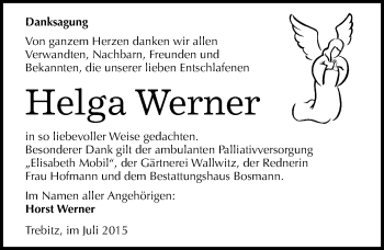 Traueranzeige von Helga Werner von Mitteldeutsche Zeitung Halle/Saalkreis