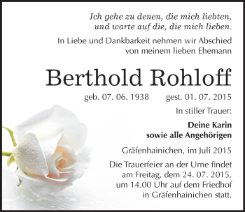 Traueranzeige von Berthold Rohloff von Mitteldeutsche Zeitung Wittenberg