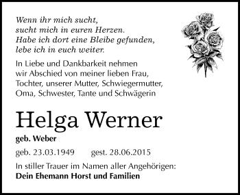 Traueranzeige von Helga Werner von Mitteldeutsche Zeitung Halle/Saalkreis