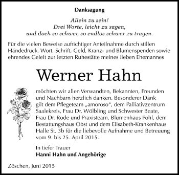 Traueranzeige von Werner Hahn von Mitteldeutsche Zeitung Merseburg/Querfurt