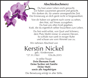 Traueranzeige von Kerstin Nickel von WVG - Wochenspiegel Dessau / Köthen