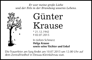 Traueranzeige von Günter Krause von Mitteldeutsche Zeitung Dessau-Roßlau