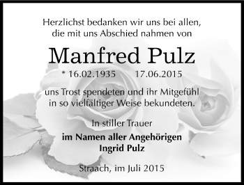 Traueranzeige von Manfred Pulz von Mitteldeutsche Zeitung Wittenberg