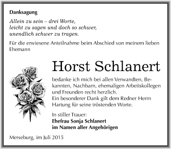 Traueranzeige von Horst Schlanert von Mitteldeutsche Zeitung Merseburg/Querfurt