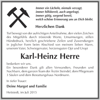 Traueranzeige von Karl-Heinz Herre von Wochenspiegel Mansfelder Land
