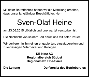 Traueranzeige von Sven-Olaf Heine von Mitteldeutsche Zeitung Quedlinburg