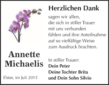 Traueranzeige von Annette Michaelis von WVG - Wochenspiegel Wittenberg