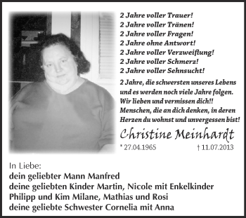 Traueranzeige von Christine Meinhardt von Super Sonntag Dessau / Köthen