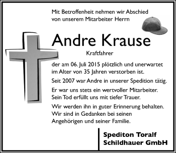 Traueranzeige von André Krause von Mitteldeutsche Zeitung