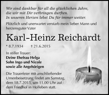 Traueranzeige von Karl-Heinz Reichardt von Mitteldeutsche Zeitung Halle/Saalkreis
