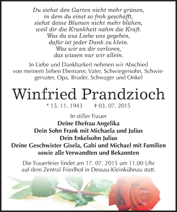 Traueranzeige von Winfried Prandzioch von Mitteldeutsche Zeitung Dessau-Roßlau