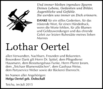 Traueranzeige von Lothar Oertel von Mitteldeutsche Zeitung Halle/Saalkreis
