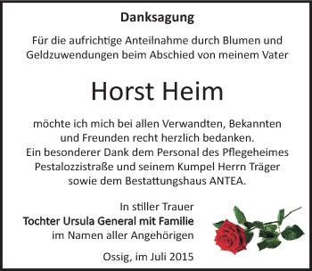 Traueranzeige von Horst Heim von Mitteldeutsche Zeitung Zeitz