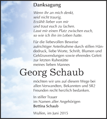 Traueranzeige von Georg Schaub von WVG - Wochenspiegel Dessau / Köthen