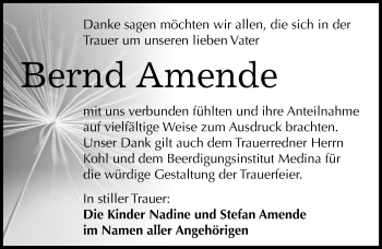 Traueranzeige von Bernd Amende von Mitteldeutsche Zeitung Halle/Saalkreis