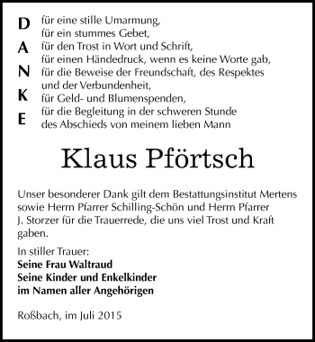 Traueranzeige von Klaus Pförtsch von Mitteldeutsche Zeitung Naumburg/Nebra
