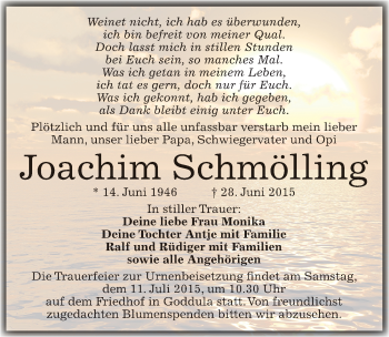 Traueranzeige von Joachim Schmölling von Mitteldeutsche Zeitung Merseburg/Querfurt