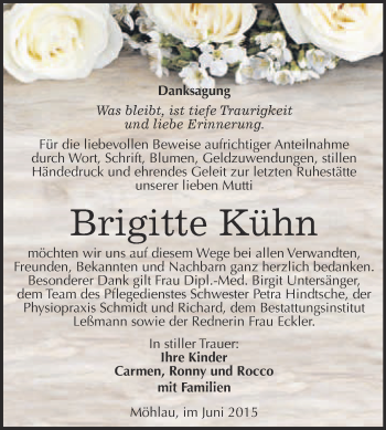 Traueranzeige von Brigitte Kühn von WVG - Wochenspiegel Wittenberg