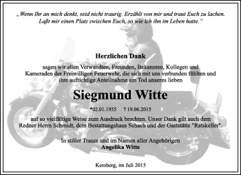 Traueranzeige von Siegmund Witte von Super Sonntag Wittenberg