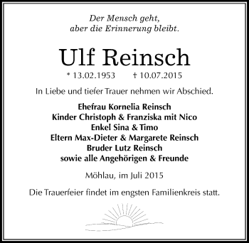 Traueranzeige von Ulf Reinsch von Mitteldeutsche Zeitung Wittenberg