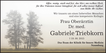 Traueranzeige von Gabriele Triebkorn von Mitteldeutsche Zeitung Naumburg/Nebra