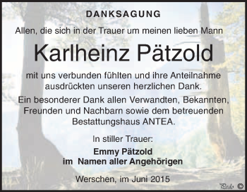 Traueranzeige von Karlheinz Pätzold von WVG - Wochenspiegel NMB / WSF / ZTZ