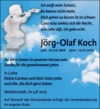 Traueranzeige von Jörg-Olaf Koch von Mitteldeutsche Zeitung Quedlinburg