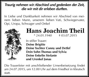 Traueranzeige von Hans Joachim Theil von Mitteldeutsche Zeitung Dessau-Roßlau