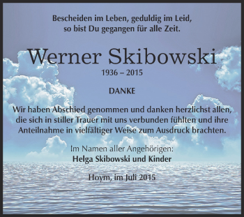 Traueranzeige von Werner Skibowski von Super Sonntag Aschersleben