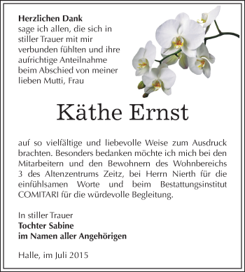 Traueranzeige von Käthe Ernst von Super Sonntag Zeitz