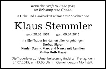 Traueranzeige von Klaus Stemmler von Mitteldeutsche Zeitung Halle/Saalkreis