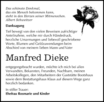 Traueranzeige von Manfred Dieke von Mitteldeutsche Zeitung Weißenfels