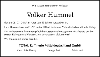 Traueranzeige von Volker Hummel von Mitteldeutsche Zeitung Merseburg/Querfurt