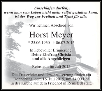 Traueranzeige von Horst Meyer von Super Sonntag Aschersleben