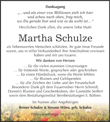 Traueranzeige von Martha Schulze von Super Sonntag Wittenberg