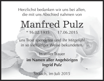 Traueranzeige von Manfred Pulz von Super Sonntag Wittenberg