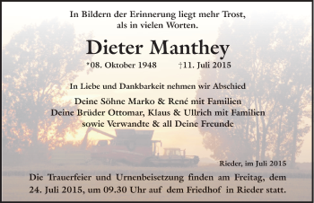 Traueranzeige von Dieter Manthey von Mitteldeutsche Zeitung Quedlinburg