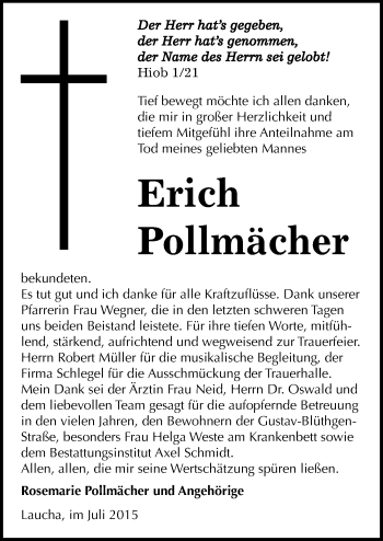Traueranzeige von Erich Pollmächer von Mitteldeutsche Zeitung Naumburg/Nebra