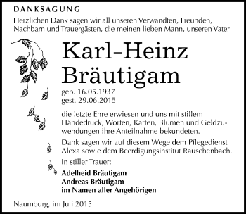 Traueranzeige von Karl-Heinz Bräutigam von Mitteldeutsche Zeitung Naumburg/Nebra