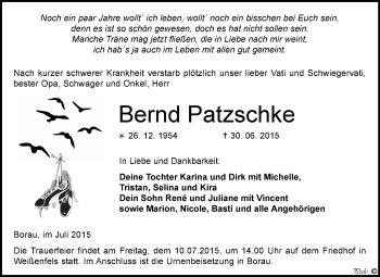 Traueranzeige von Bernd Patzschke von WVG - Wochenspiegel NMB / WSF / ZTZ