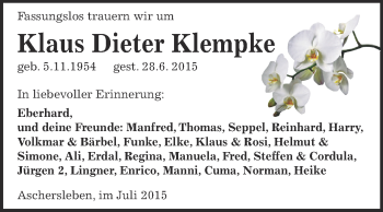 Traueranzeige von Klaus Dieter Klempke von Super Sonntag Aschersleben