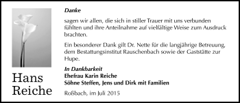 Traueranzeige von Hans Reiche von Mitteldeutsche Zeitung Naumburg/Nebra