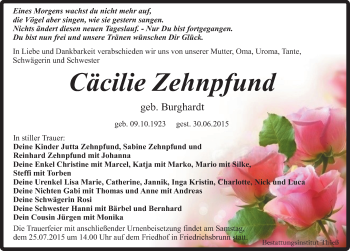 Traueranzeige von Cäcilie Zehnpfund von Mitteldeutsche Zeitung Quedlinburg