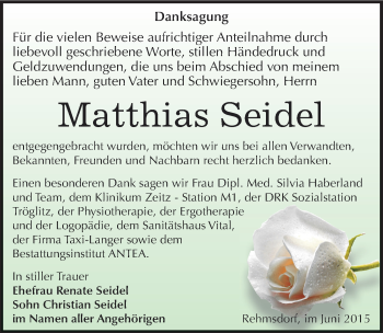 Traueranzeige von Matthias Seidel von Mitteldeutsche Zeitung Zeitz
