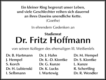 Traueranzeige von Fritz Hoffmann von Mitteldeutsche Zeitung Weißenfels