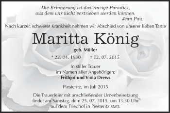 Traueranzeige von Maritta König von Super Sonntag Wittenberg