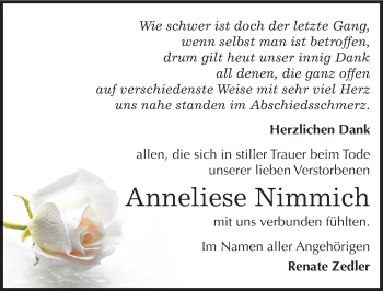 Traueranzeige von Anneliese Nimmich von Mitteldeutsche Zeitung Wittenberg