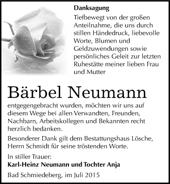 Traueranzeige von Bärbel Neumann von Mitteldeutsche Zeitung Wittenberg