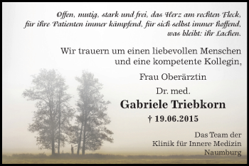 Traueranzeige von Gabriele Triebkorn von WVG - Wochenspiegel NMB / WSF / ZTZ